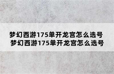 梦幻西游175单开龙宫怎么选号 梦幻西游175单开龙宫怎么选号